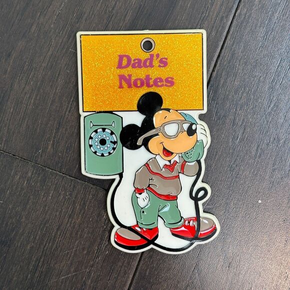 Vtg Disney Mickey Mouse Refrigerator Magnet Dads Notes Gold Glitter 90s Retro - Picture 1 of 4